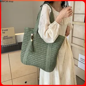 Premium Hand-Woven Straw Bucket Beach Bag | Large Capacity Lightweight Summer Tote with Secure Drawstring, Boho Chic Shoulder Bag for Resort Vacation & Travel