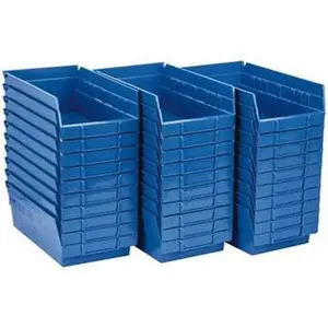 Quantum Storage Systems Hopper Bin Shelf Organiser - Blue Polypropylene High Capacity Storage Boxes, 6-5/8" W x 11-5/8" D x 4" H, 50 Lb Capacity (QSB 102BL)