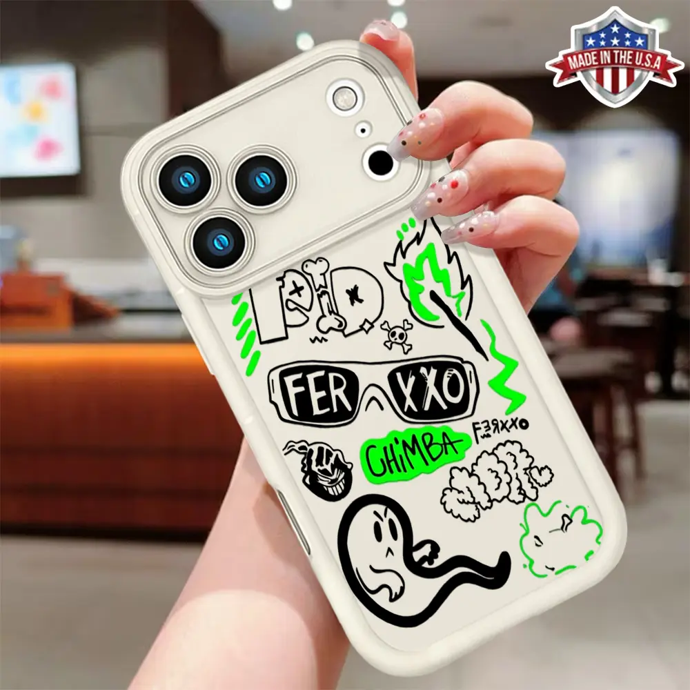 Ferxxo "Chimba" Graffiti Doodle TPU Smartphone Cover, Neon Green & Black Reggaeton Design for iPhone 11-17 Pro Max Plus Air, Slim Protective Accessories, Anti-Scratch Matte Finish, Made in USA, Durable Shockproof