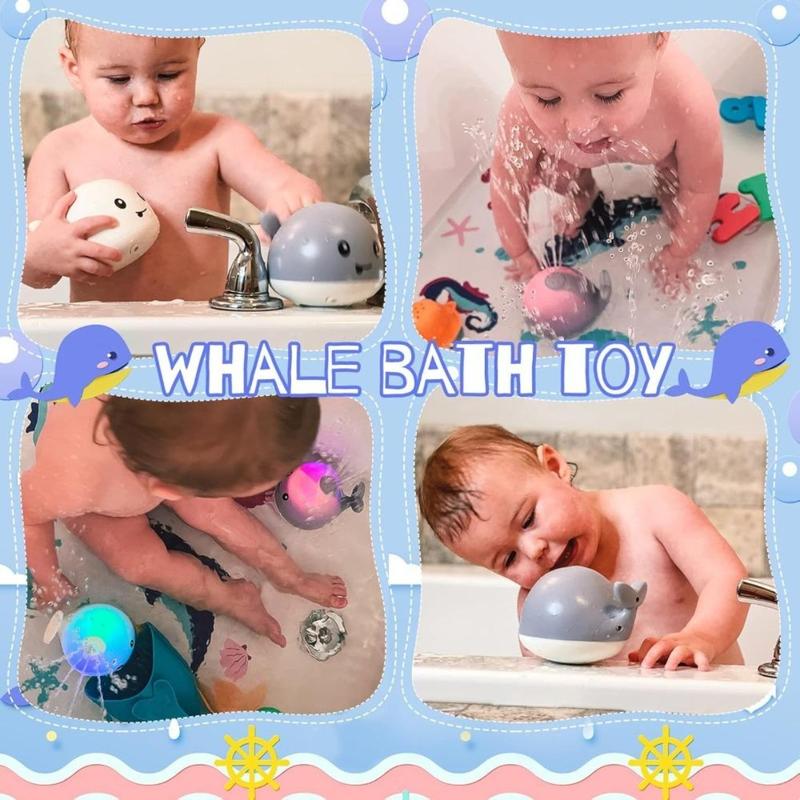 Light Up Whale Sprinkler Bathtub Water Pool Toy for Toddlers 1-3 2-4 Kids Ages 1-3 or Babies 0-6-12-18 Months Infant Bath First Birthday Gifts Fun Hover Grow Space Duck Sports Toys Easy Clean Floating Ball Bulk Foam