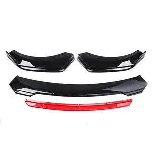 Universal Front Bumper Lip & Side Skirt Splitter Kit, Gloss Black Sport Body Kit Fits 6.2ft Vehicles, Wear-Resistant Anti-Collision Car Exterior Wrap Protection Double-Side Magnetic Strobe Light Bar
