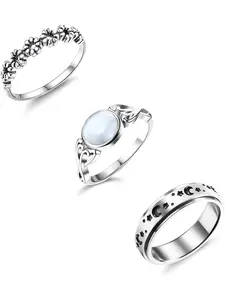 3pcs Spinner Rings Stainless Steel Fidget Band Rings Set for Women Relief Spinner Rings for Anxiety Moonstone Ring Moon Star Daisy Flower Ring for Women