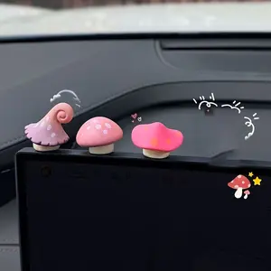3pcs Cute Mushroom Desktop Decor, Car Dashboard Decoration, Office Computer Screen Ornament, Japanese Style Desk Accessories with Adhesive