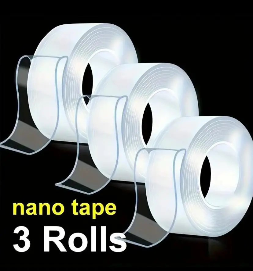 3 Rolls of Heavy Duty Double-Sided Tape, Reusable Traceless Strong Adhesive Tape, Multi-Purpose Removable and Washable Transparent Installation Nano T
