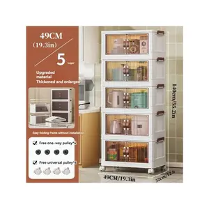 CENLEN 5 Layer Plastic Storage Box With Lid - 19. 5 Inch Wide Extra-Large Folding Locker, Folding Stack Container With Wheel, Folding Finishing System, Suitable For Wardrobe, Bathroom, Home, Office, Dormitorybedroom,Organizer,Organiser,Home Storage,White