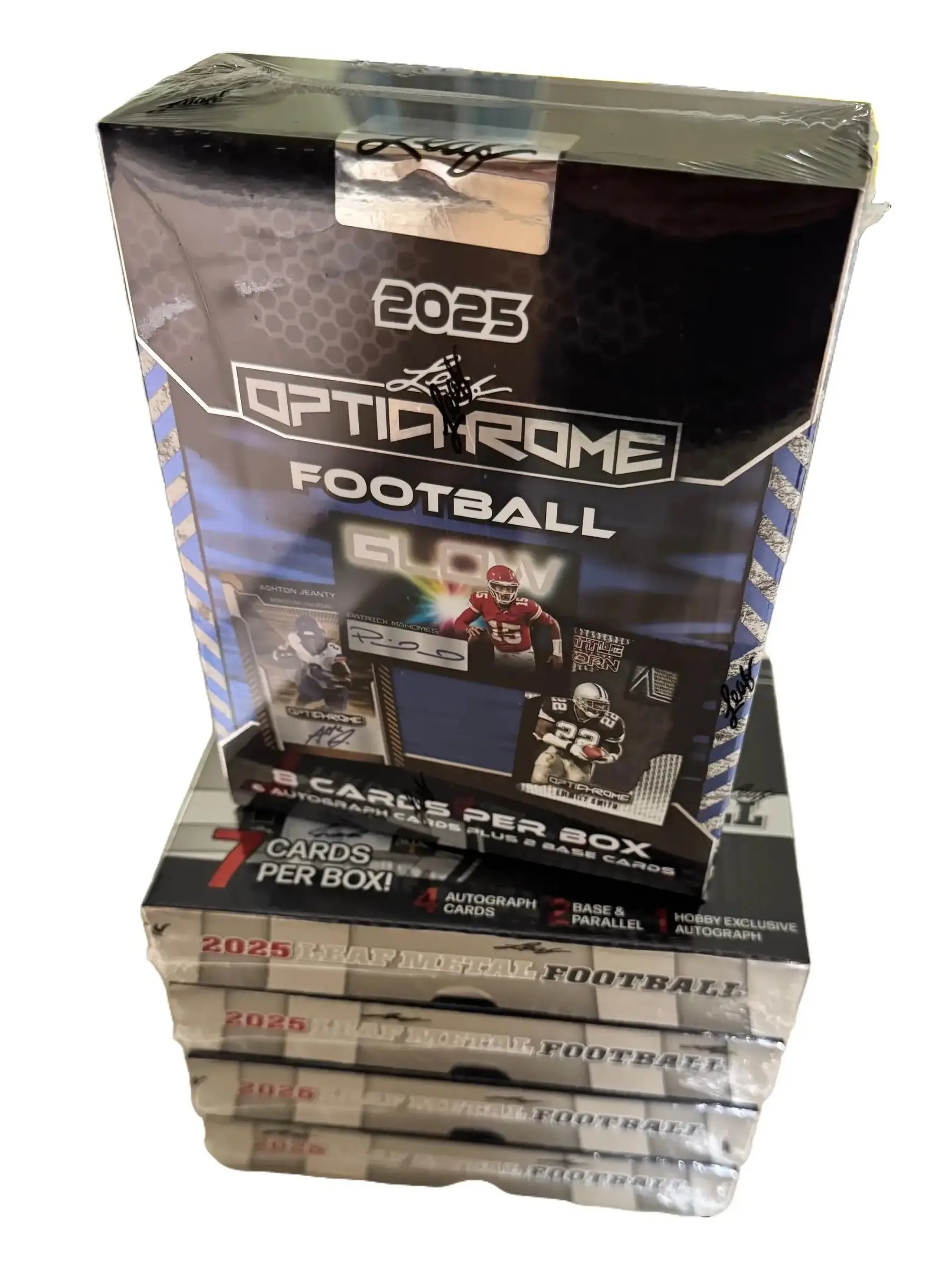 PYT - 25 Leaf Metal Football Hobby - 25 Leaf OptiChrome Football - 5 Box Break 001
