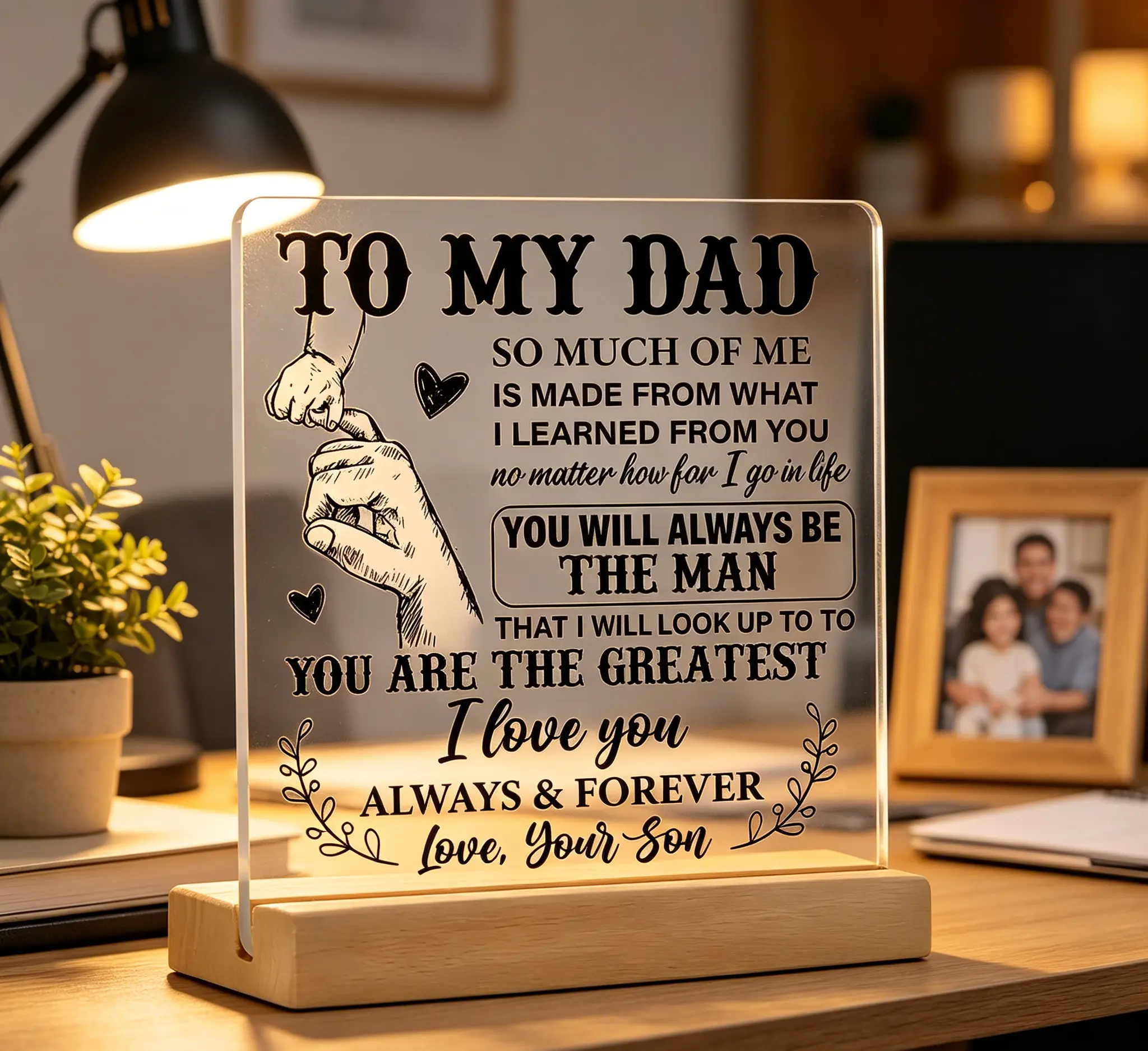 A Gift from Son to Father (Suitable for Birthdays, Christmas, or Father's Day) – "To My Dear Dad: I See So Much of You in Me" Transparent Acrylic Desktop Ornament