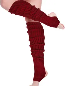 Women's Long Stirrup Yoga Leg Warmers - 24 Inch Over the Knee Ribbed Knit Leg Warmer for 80s Party Dance Sports