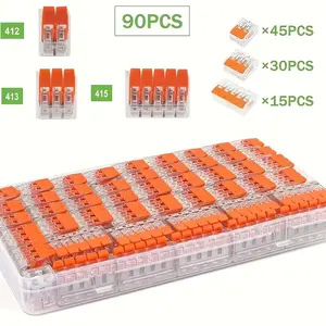 90pcs Electrical Quick Connectors, Durable Reliable Connectors, 2/3/5 Ports Wire Nut Connectors, Wire Connections Connector for Home & Office, Quick Snap Connector, Straight Push Connectors, Wire Splice Connectors