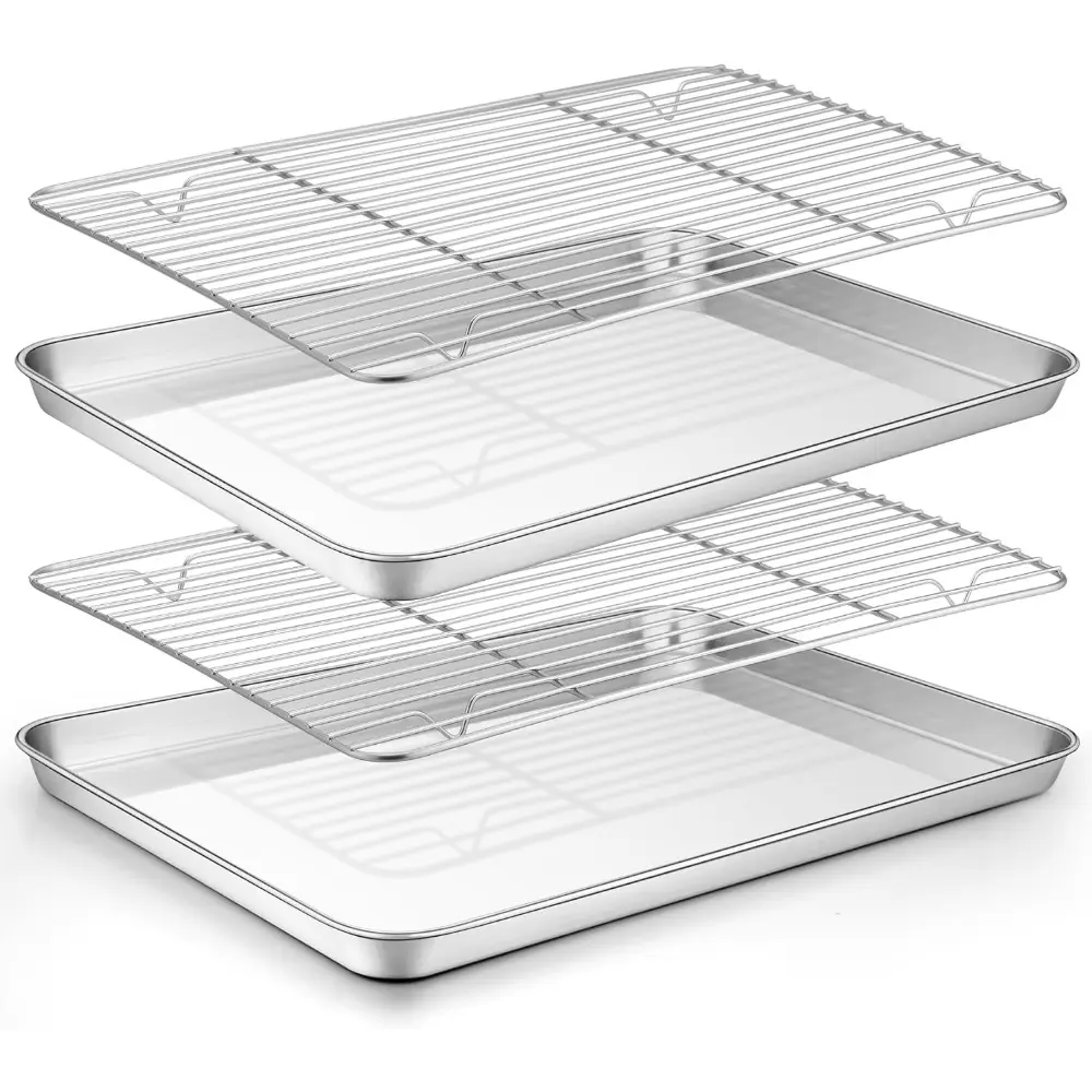 Why Everyone Loves This Baking Set！2 Pans + 2 Racks Stainless Steel Cookie Sheet, Bakeware Baking Tools, Baking Accessories, Baking Supplies, Dishwasher Safe & Easy Clean