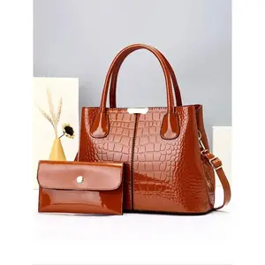 Women's Fashion Crocodile Embossed Handbag & Wallet, Casual Versatile PU Leather Shoulder Bag & Wallet, Trendy All-match Bag Set for Daily Use