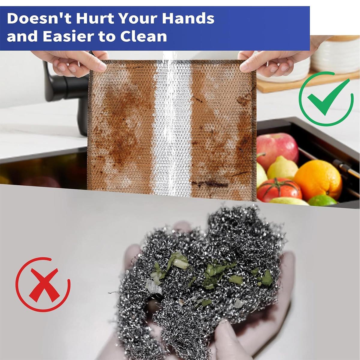 12pcs Non Scratch Wire Dishcloth Multipurpose Wire Dishwashing Rag for Wetand Dry, Metal Scrubbers for Cleaning Dishes, Dual-Sided Kitchen Cleaning Cloth with Mesh,Cleaning Tool for Pot,Silver