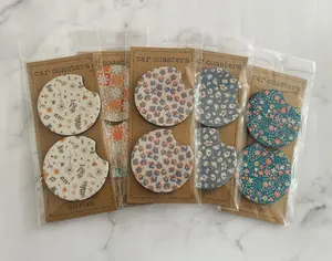 Cute Car Coasters, Set of 2, Cute Aesthetic Car Coasters, New Car Gift, Gifts for Her, Flower Coasters for Car Tableware Thick