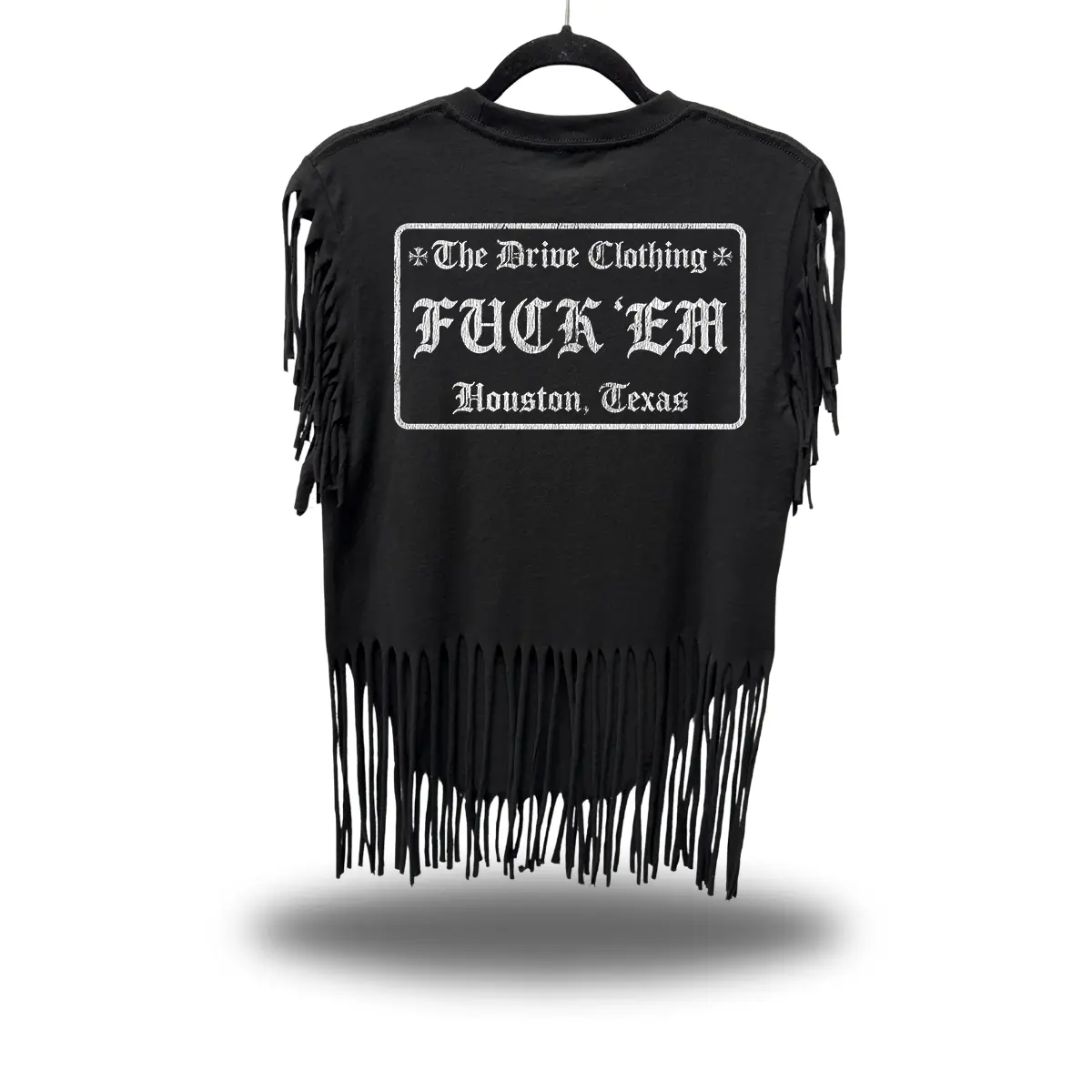 Men's Black Western Fringe T-Shirt, Streetwear Unisex Casual Top with Small Hem, Menswear