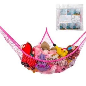 Jumbo 83 Inch Extra Large Pink Mesh Toy Hammock Corner Wall Sling Storage Net Organizer for Kids Stuffed Animals