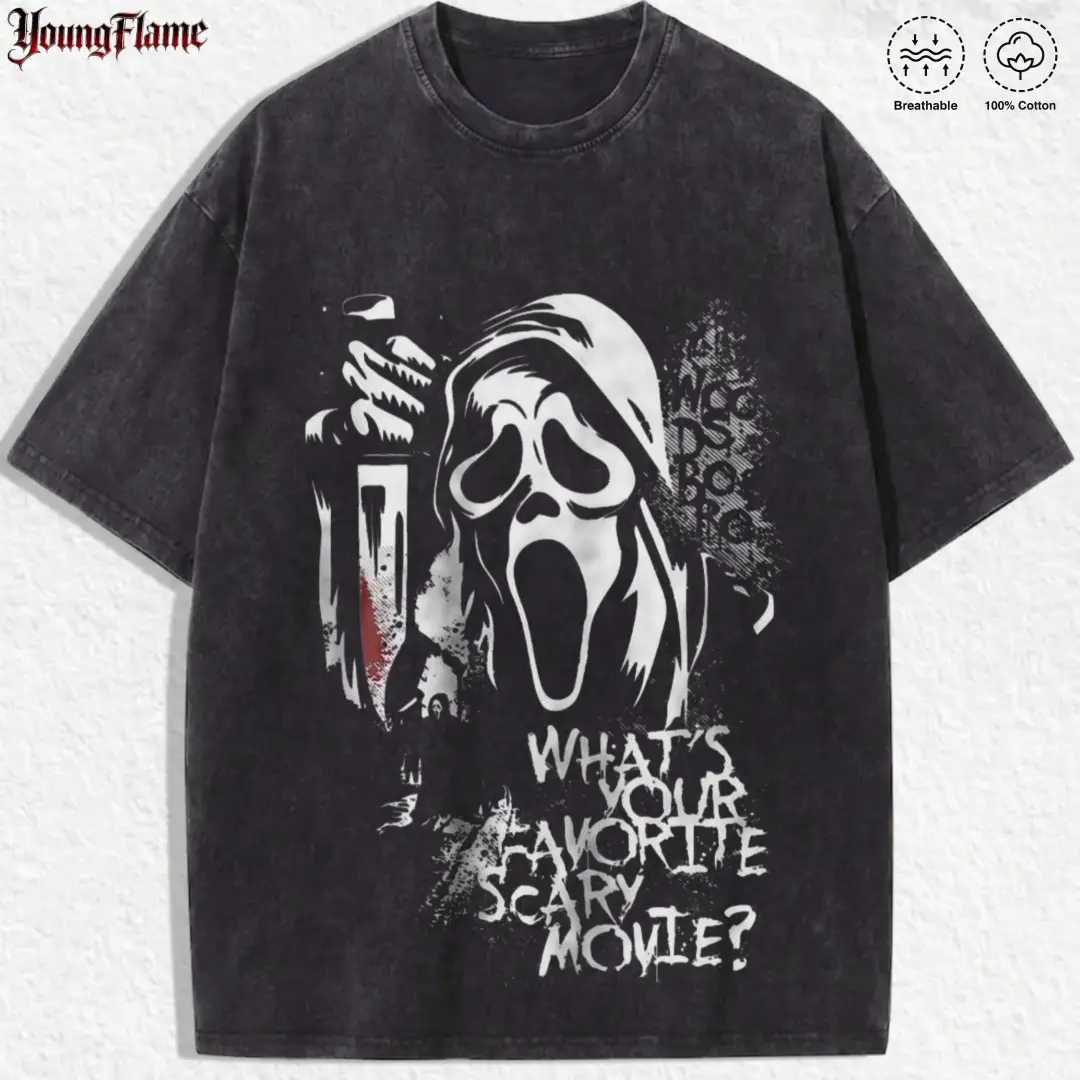 Dark Horror Movie Ghost graphic tee | Heavyweight t shirt | Grunge y2k clothing streetwear | Cool fathers day gift ideas good graphic tee fashionable t-shirt acid wash clothes