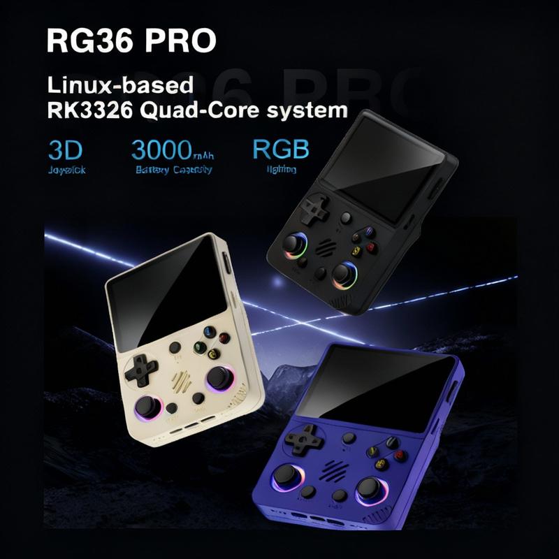 Avamoon RG36 PRO Handheld Game Console, 128G，RGB Lights, 20+ Emulators, Dual 3D Joysticks, 3.5 Inch IPS Screen, Video Gameing Console wavelength game