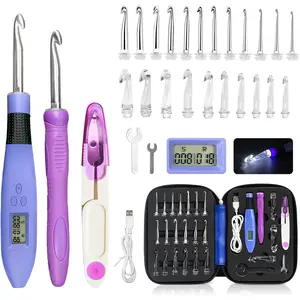 Counting Crochet Hook Set Digital, Crochet Kit with 22 Different Size Interchangeable Crochet , Light Up Crochet Hooks for Stitch & Row Counter,  Crochet Hooks with 2 Levels Led