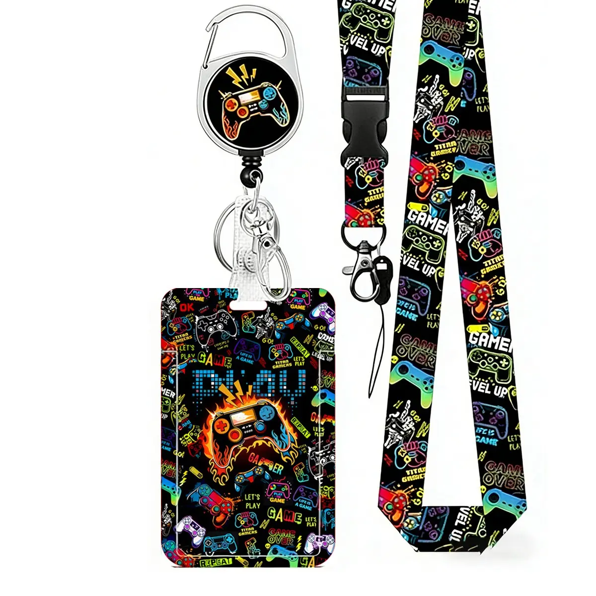 Cool Wind Game ID Badge Holder Set, Badge Accessories, Retractable Badge Reel, Rotating Clip, Lanyard Card Case, Office Supplies for Healthcare Teachers, Classroom Supplies, Badge Holder with Lanyard