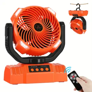 10000mAh Portable Camping Fan with LED Light and 4 - speed Adjustment - USB - rechargeable Hexagonal Outdoor Fan, 270° Adjustable Angle, Orange and Black Color Scheme, Suitable for Camping, Picnics, Traveling, Fishing, and a Must - have for Trips