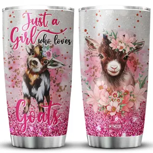 Just A Girl Who Loves Goats Mug Tumbler With Lid 20oz - Cute Farm Animal Print Coffee Mugs - Flasks, Drinkware