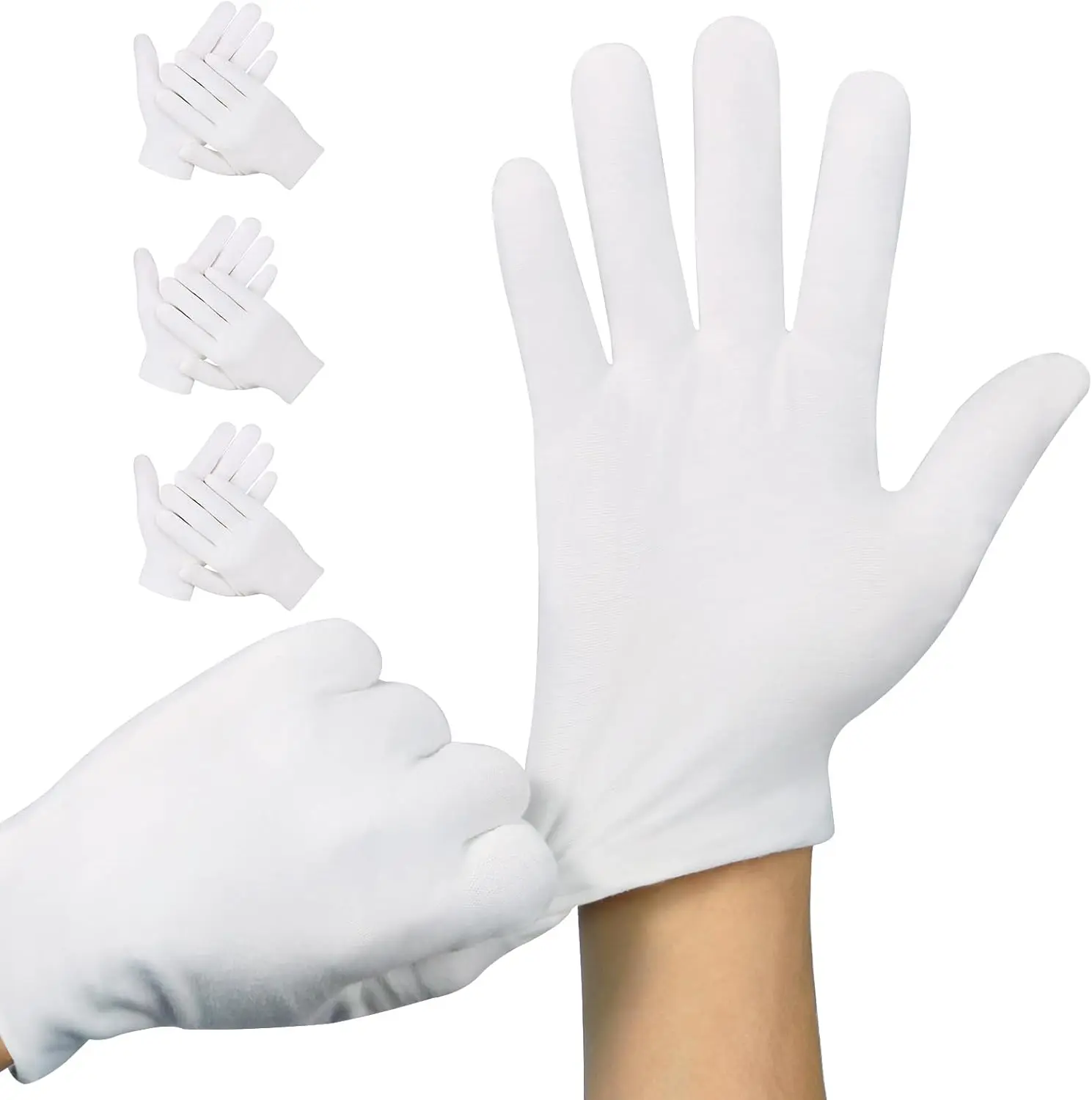 3 Pairs White Cotton Gloves, Premium Cotton Gloves for Dry Hands