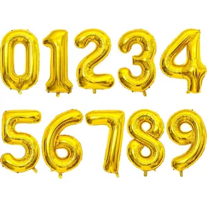 2 Set 20 Pcs Number Balloons 16 Inch Gold 0-9 Number Mylar Foil Balloons Gold Custom Digital Balloons for Birthday Party Engagement Graduations Anniversary Shower Decor Party Supplies