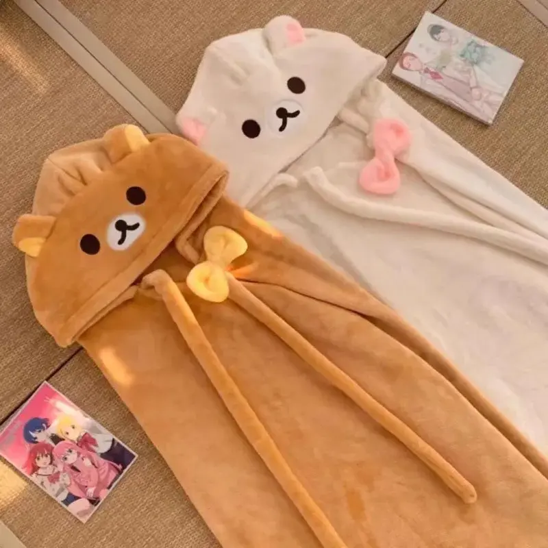 Rilakkuma Cute Cartoon Soft Air Conditioning Blanket Cloak for Home Office Student Dormitory Nap Ideal Holiday Surprise Gift