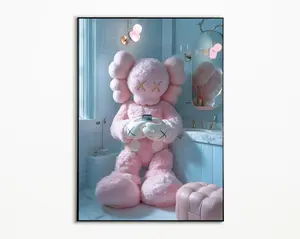 Kaws on the toilet Pink, Hypebeast Single Poster,Printable KAWS Graffiti Poster, Kaws Figure, pink