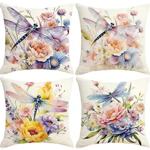 4 Piece Single-Sided Print Floral Pillow Covers, Simple Flower Pattern Cushion Cases for Sofa Living Room Bedroom Car, No Filler Included