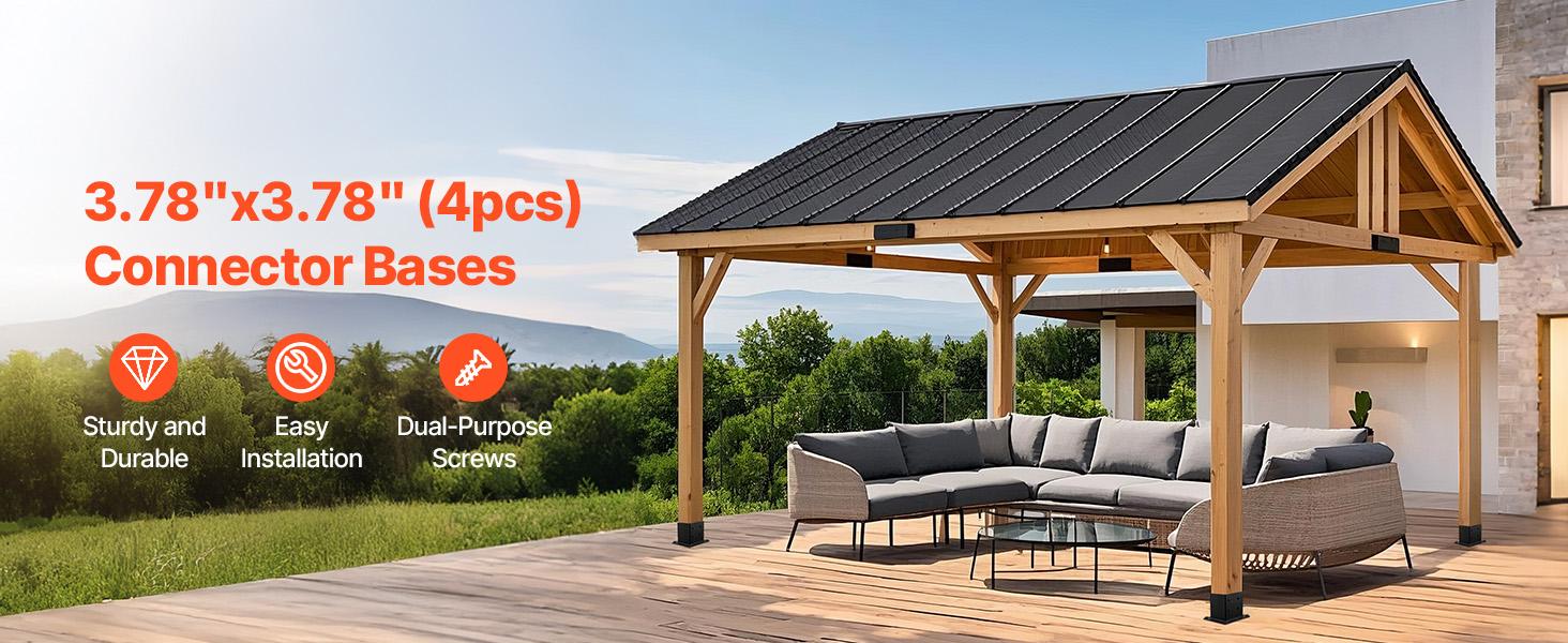 4x4 Post Base 4 Pcs, Inner Size 3.6x3.6 inch / 92x92 mm Post Brackets, Heavy Duty Carbon Steel Decking Posts, Wood Posts Brackets for Pavilion Deck Railing Support Deck Base Plate