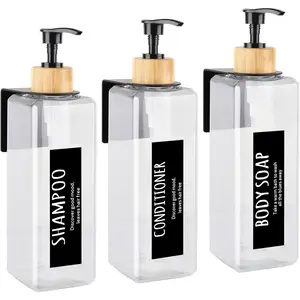 DEROANBOTT16.9 oz Shampoo and Conditioner Dispenser - wall Mounted Shower soap Dispenser - Set of 3 Transparent, Shower refillable with Labels - soap Dispenser kit