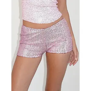Women's Summer Low Rise Shorts Elastic Waistband Streetwear Sequins Hot Shorts