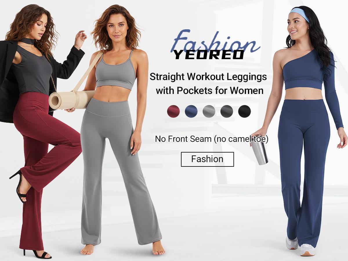 YEOREO Women's High Waist Wide Leg Leggings - No Front Seam, with Pockets, 29"/31.5" Inseam - High Waists Leggings, Fitness Training Pant, Gym Exercise Activewear, Gym Workout Sportswear Summer Bottoms, Sporty Chic