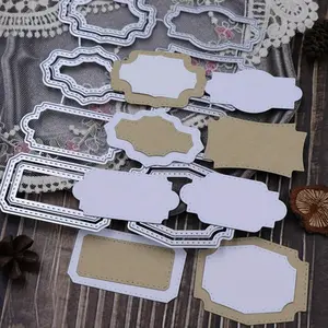 3D Backgrounds Frame Metal   for Scrapbooking,   Dies DIY Album Card Making Decor Paper Craft Metal  Cuts Party Wedding Decorations (Various Labels 6.2 x 5.1 in)