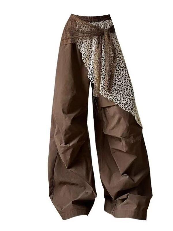 New Women's Streetwear-Style Faux Two-Piece Wide-Leg Pants Wrinkled Avant-Garde Design Slim-Fit Versatile Trousers Casual Cool-Gear for Everyday Street Style
