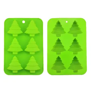 2 PCS 6 Cavity Christmas Tree Silicone Mold Cake Baking Mold Chocolate Candy Handmade Soap Ice Cube Biscuit Moulds No-Stick Christmas Baking Trays Pan