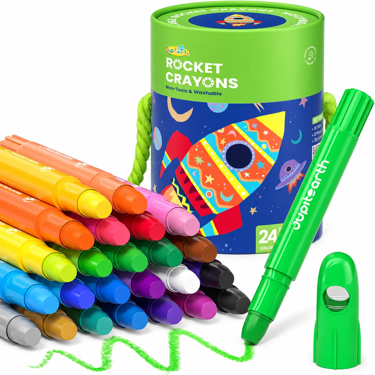 JUPITEARTH 24 Colors Twist Crayons for Toddlers 1-3, Non-Toxic, Washable Ultra-Silky Crayons with Storage Bucket, Easy-Grip Design, Ideal Toddler Coloring Supplies backtoschoolshopping back to school haul supplies 02, Art Drawing, Kids Toys