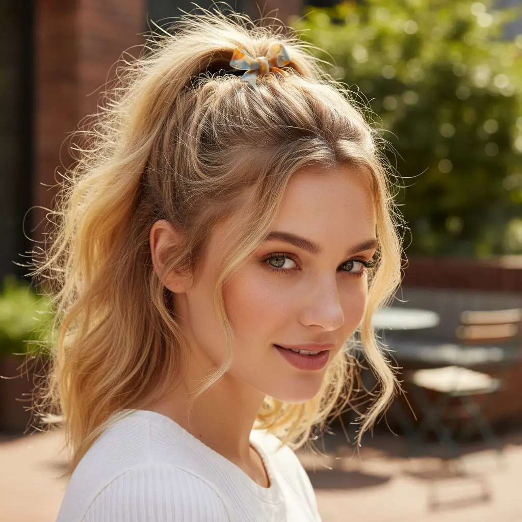 Female Durable Fashion Acetate Hair Scrunchie - Elegant Floral Pearl-Like Bow, Black Elastic, 1 Size, Gentle Versatile Everyday Daily Accessory with Secure Hold, No Pulling, No Damage