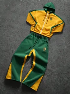 Men's Street Style American Sportswear Brazil Color Block Logo Print Hoodie Set, Unisex, Ideal for Autumn Winter Outdoors, Athleisure Sweatsuit, Hooded Tracksuit