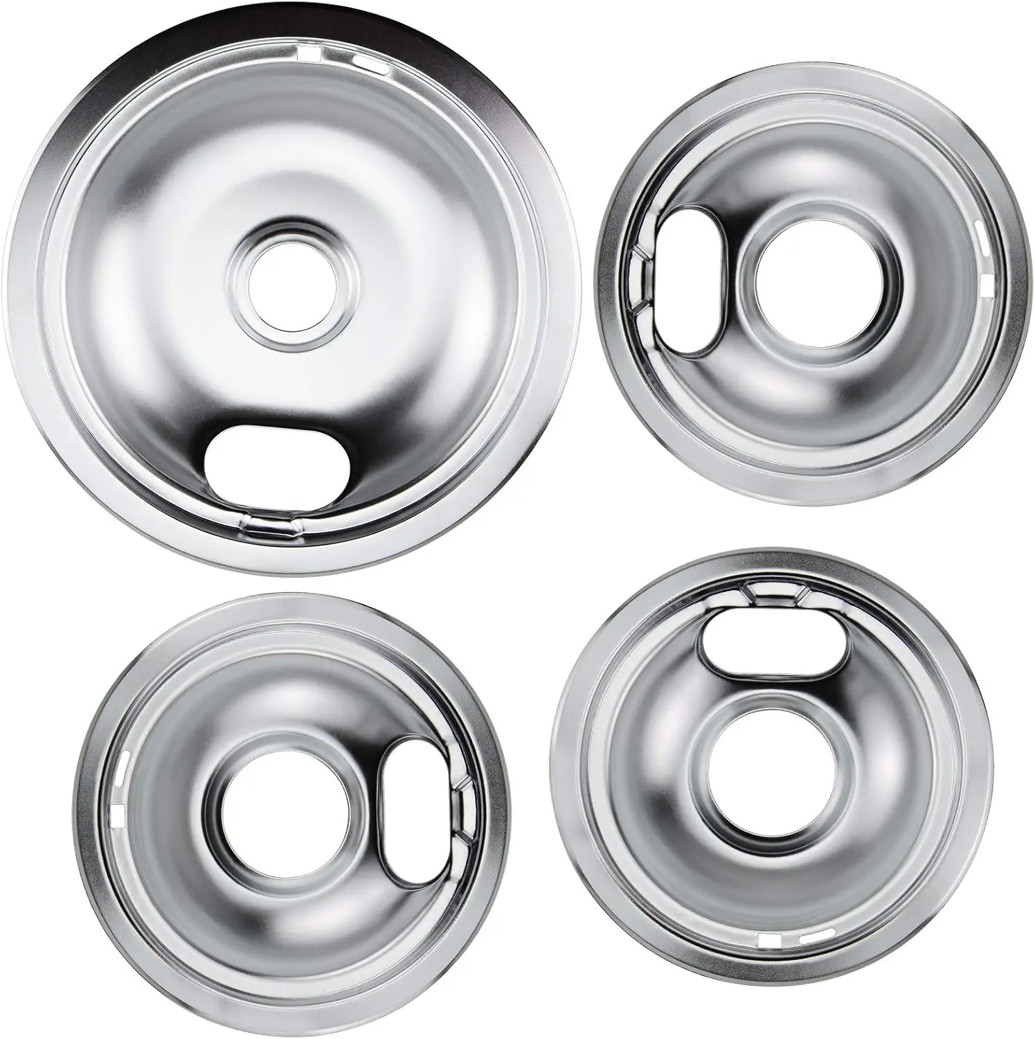 Blutoget Chrome Drip Pans Kit (W10196405, W10196406) - Chrome Cooker Parts & Accessories, Drip Tray for Whirlpool/Crosley Electric Range Cooking Burners, Replaces 0089285,0091813,0304979,0310228, Includes 1x8-Inch & 3x6-Inch Pans, Ken-More Amana, High Hea