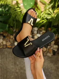 Women's Fashion Flat Sandals, Simple Open-Toe Design, Stylish Decorative Buckle, Daily Commute, Versatile Outdoor Shoes, Footwear