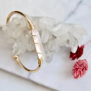 Wire Wrapped Quartz Crystal Bracelet - Gold