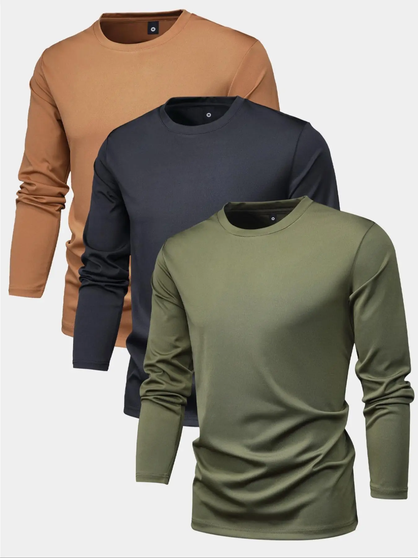Men's Plain Round Neck Long Sleeve Tee, Regular Fit Simple Crew Neck T-Shirt, Drippy Outfits, Going Out Outfit, Versatile Menswear for Daily Wear