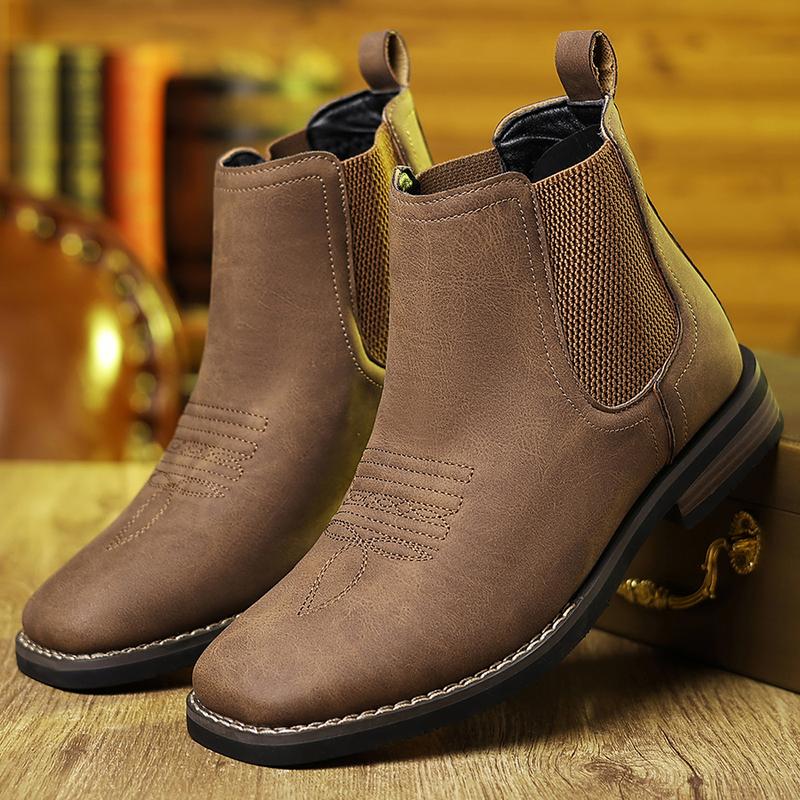 Men's Western Cowboy Boots Square-Toe Chelsea Ankle Boots Work Boots Casual Vintage Fashionable Classic Comfortable Versatile Available in Khaki and Black Outdoor Casual Closed-Toe Style