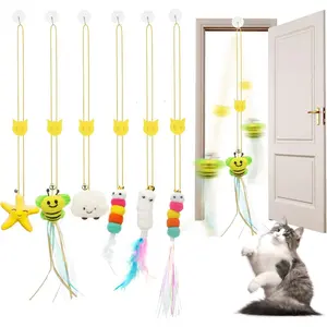 6 PCS Interactive Cat Feather Toys, Indoor Hanging Retractable Cat Toy, Self Play Toys Make Fun Excecise