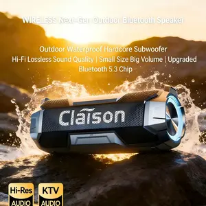 Claison Waterproof Outdoor Speaker Ipx6, Battery Powered, RGB Ambient Light, BT 5.3, Camping and Gaming, Android Audio