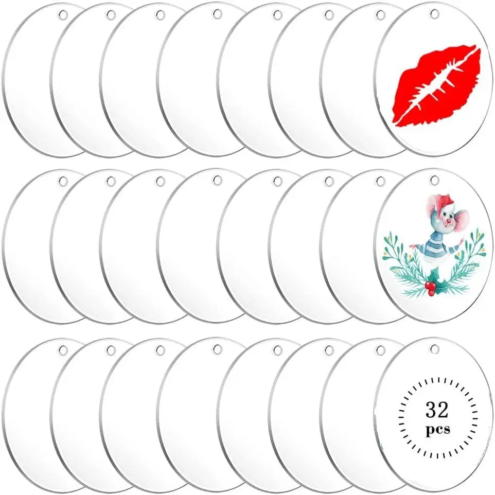 32 count 3Inch Clear  Ornament Blanks Round  Ornament Transparent  Circle Blanks Discblank Ornaments For Crafting Vinyl Project Painting Diy,Holiday Hanging Ornaments