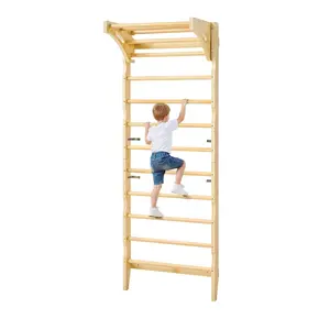 VEVOR Swedish Ladder Wall Gym, 2-in-1 10-Level Multifunctional Gym Machine, 220LBS Loading Solid Wood Gymnastic Stall Bars for Kids, Indoor Playground Climbing Playset with Pull-Up Bar