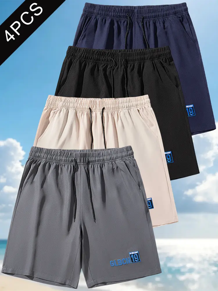 4pcs men’s quick-dry breathable shorts, casual athletic style, suitable for running, soccer, badminton, basketball, ping pong, weightlifting, and gym workouts.